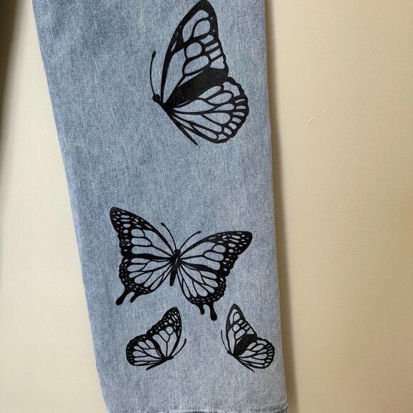 90s Y2K JEANS High Rise Butterfly Wide Boho Baggy Light Wash Size Medium - Picture 7 of 11